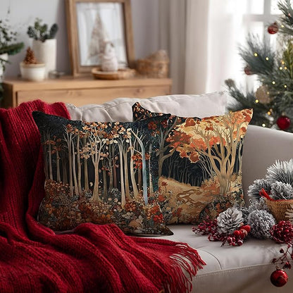 Rustic William Morris Inspired Autumn Forest Decor Throw Pillow Covers 18x18 Set of 2,Vintage Botanical Nature Decorative Throw Pillow Covers for Home Bedroom Living Room