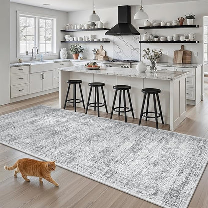 Runner Rug 3x6 Washable Non-Slip Kitchen Runner Rugs for Bathroom Laundry Room Grey Vintage Floor Carpet Runners for Hallway Entryway