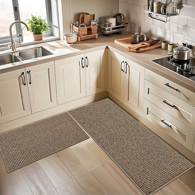 BEQHAUSE Kitchen Runner Rugs 20"x48", Non-Slip Kitchen Mats for Floor, Super Absorbent and Stain Resistant Kitchen Rug, Machine Washable Rugs for Kitchen, Hallway, Laundry & Sink, Taupe