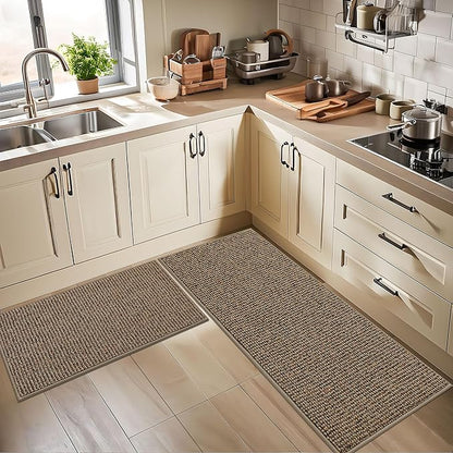 BEQHAUSE Kitchen Runner Rugs 20"x48", Non-Slip Kitchen Mats for Floor, Super Absorbent and Stain Resistant Kitchen Rug, Machine Washable Rugs for Kitchen, Hallway, Laundry & Sink, Taupe