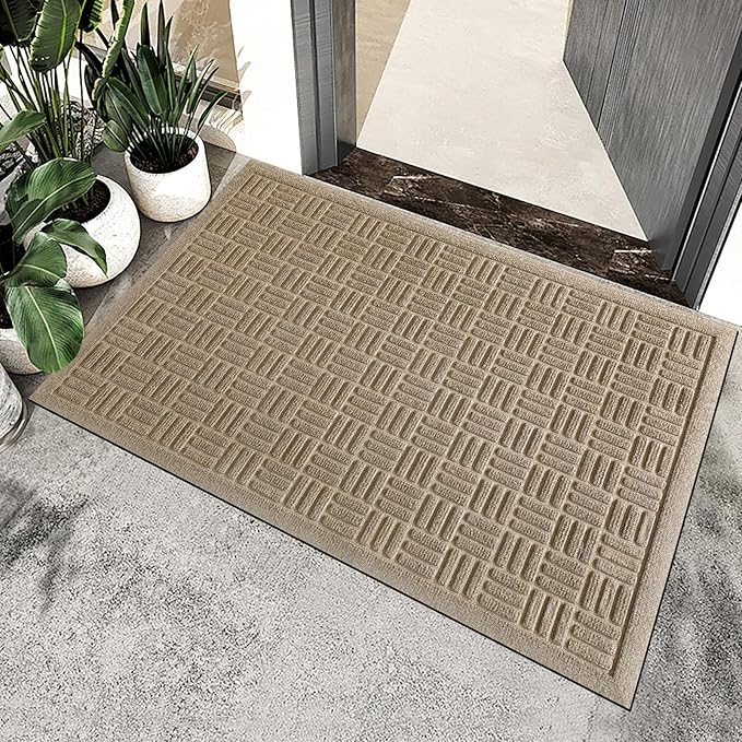 Mibao Front Door Mat Indoor Outdoor Entrance, Dirt Trapping Waterproof All-Season, All-Weather Doormat, Non-Slip Durable Natural Rubber Low Profile Easy Clean Patio Entrance Mat, 61.5" x 36", Beige
