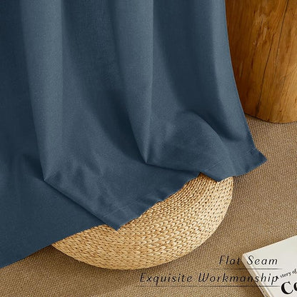 NICETOWN Navy Blue Linen Curtains for Kitchen, Thick Flax Small Window Treatments Semi Sheer Privacy Assured with Light Through for Cafe/Bathroom, W55 x L84, 2 Panels