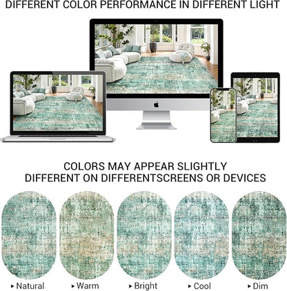 LEPEII 6x9 Area Rugs, Washable Modern Abstract Area Rugs for Living Room, Indoor Neutral Area Rug for Bedroom, Dining Room, Low Pile Non-Slip Non Shedding Rugs-Green