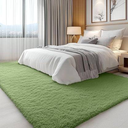 OLANLY 5x8 Machine Washable Large Area Rugs for Living Room, Bedroom, Soft Fluffy Shaggy Bedside Rug, Indoor Floor Carpet for Kids Girls and Boys, Dorms, Nursery, Home Decor Aesthetic, Green