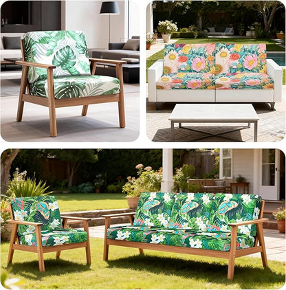 4Pcs Patio Stretch Cushion Covers,Outdoor Sofa Replacement Cover Slipcovers for Patio Furniture Cushion Covers, Washable Reusable Furniture Protector