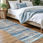 Lansny Modern Abstract Bedroom Runner Rug 2x7, Blue Washable Kitchen Runner, Non-Slip Soft Thin Faux Wool Mat for Entryway, Hallway, Laundry Room, Indoor Home Decor