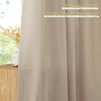 NICETOWN Thick Flax Linen Camel Curtains 108 inches Long, Pinch Pleated Linen Blend Privacy Added with Light Filtering Window Treatments for Living Room/Bedroom, W50 x L108, 2 Panels