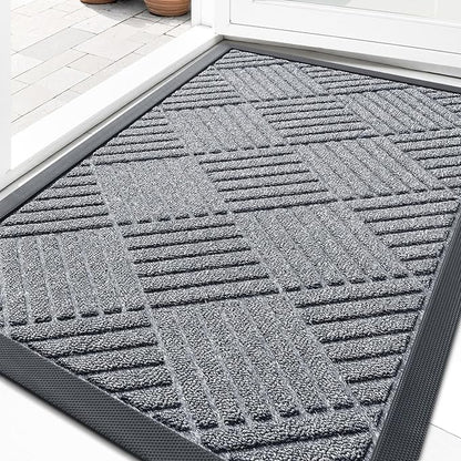 OLANLY Front Door Mat Outside Entrance 29.5x17, Absorbent, Heavy Duty Sturdy Natural Rubber Doormat Indoor Outdoor, Stain Fade Resistant, Non-Slip Low Profile Floor Mat Entryway, Charcoal Gray Diamond
