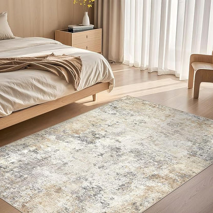 UERMEI 4x6 Area Rug Living Room Rugs - Washable Neutral Modern Abstract Soft Thin Rug Indoor Floor No Slip Rug Carpet for Bedroom Under Dining Table Home Office Decor - Golden Grey