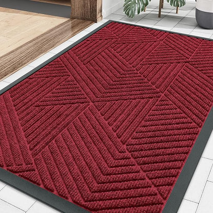 Smiry Front Door Mat Outside Entrance, Heavy Duty Sturdy Natural Rubber Doormat, Trap Dirt and Moisture, Easy Clean Low Profile Welcome Floor Mats for Indoor Outdoor Entry, 35X23 Inch, Wine Red