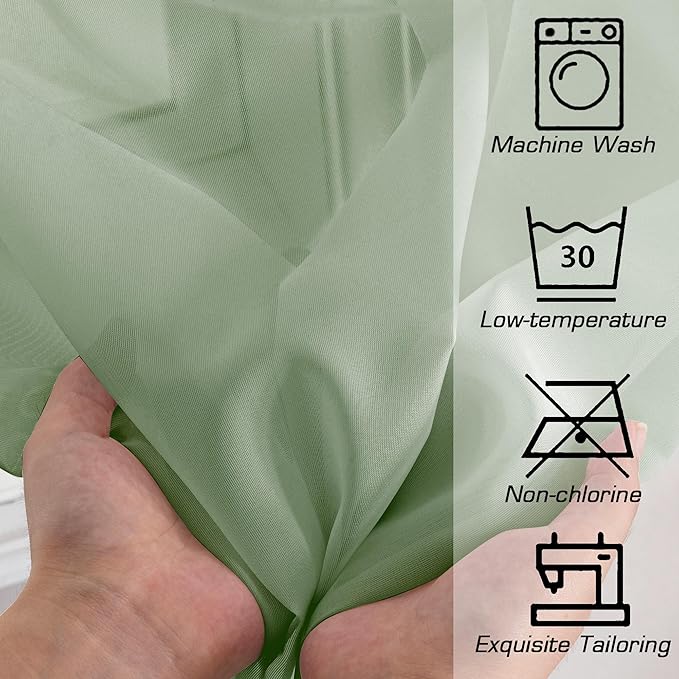 Simplebrand Sage Tier Curtains for Kitchen 24 Inches Long 2 PaSet, Rod Pocket Cafe Curtain Light Filtering Sheer Short Curtains for Bathroom/Basement Half Window 42 x 24 Inch, 2Pcs, Sage