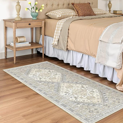 Runner Rug 2x6, Ultra-Thin Entryway Rug Non Slip Washable Rugs for Laundry Room, Runners for Hallways, Vintage Soft Rugs for Living Room, Kitchen, Bedroom(Beige,2'x6')
