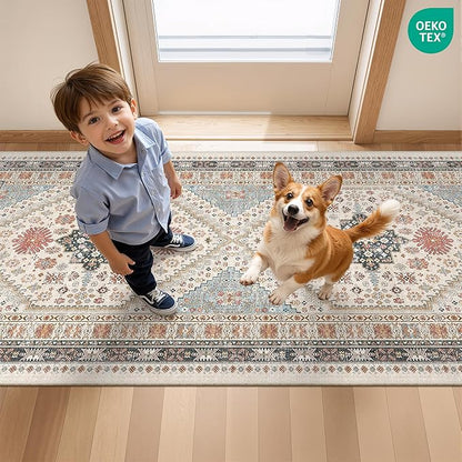 Kitchen Runner Rug Non Slip Washable 2.5x8, Soft Low Pile Entryway Rug Runners for Hallways,Carpet Runner for Living Room,Kitchen, Laundry, Bathroom(Blue/Red/Multi,2.5'x8')