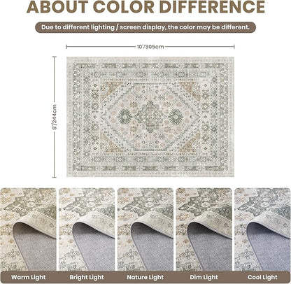zesthome 8x10 Area Rugs for Living Room,Non-Slip Backing Washable Rugs,Vintage Large Area Rug，Stain Resistant Home Decor Rug (Brown/Grey,8'x10')