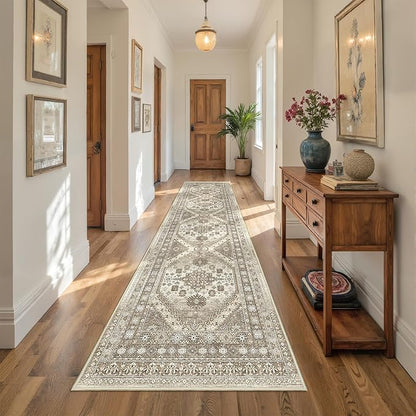 Runner Rug 2x10, Ultra-Thin Kitchen Rugs Non Slip Washable Rugs for Entryway Rug, Kitchen Runner Low Pile Vintage Soft Carpets for Living Room, Bathroom Bedroom (Brown,2'x10')