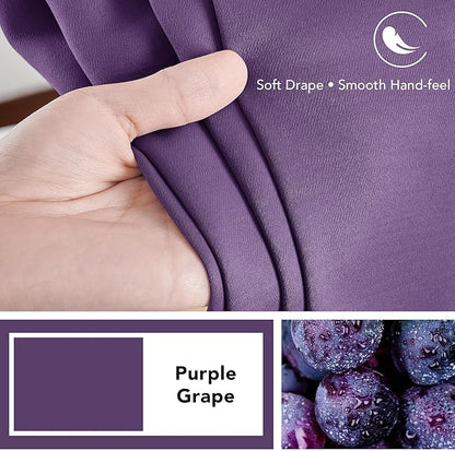 Deconovo Blackout Curtains, Thermal Insulated, W42 x L72 2 Panels, Back Tab, Machine Washable, Room-Darkening Drapes for Bedroom/Living Room Purple Grape