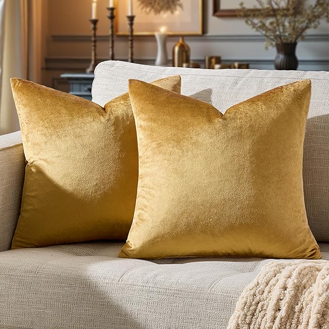 GIGIZAZA Golden Throw Pillow Covers 26x26 Decorative Velvet Cushion Covers Pack of 2 Pillowcase for Sofa