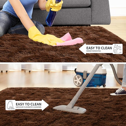 Tepook Super Soft Fluffy Rugs for Bedroom, Shag 5x8 Area Rugs for Living Room, Modern Shaggy Rug Fuzzy Carpets for Kids, Plush Indoor Nursery Home Decor Rug with Non-Slip Bottom, Brown