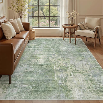 Abstract Rug 5x7 Machine Washable Area Indoor Green Low Pile Non-Slip Foldable Thin Accent Rugs for Bedroom Living Room Dining Room