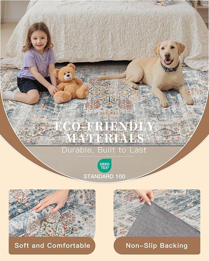 Madane Runner Rugs for Hallway 2x10 Long Washable Non-Slip Hallway Runner Rug Low-Pile Stair Kitchen Runner Soft Throw Carpet for Entrance Living Dining Laundry Room (Navy, 2 x 10)