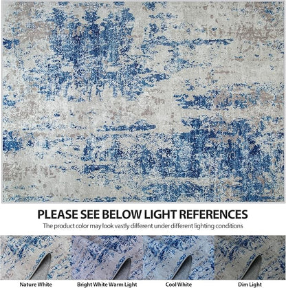 6x9 Area Rugs for Living Room Rug Washable: Abstract Rug for Dining Room Bedroom Carpet Non Slip 6 by 9 Indoor Modern Nursery Home Office Blue Grey White