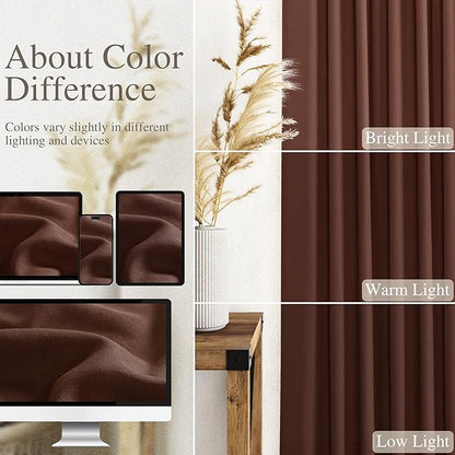 Nanspring Rustic Brown Linen Curtains 72 Inch Length for Living Room Semi Sheer Light Filtering Door Drapes 2 Panels Set for Kids Bedroom Back Tab Rod Pocket Modern Farmhouse Decor 52x72