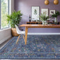 Washable Dining Room Rugs for Under Table - 7x9 Dark Blue Oriental Area Rug for Living Room, Low Pile Non-Slip Floor Carpet for Bedroom Under Bed - Vintage Design & Stain Resistance (7x9 Dark Blue)
