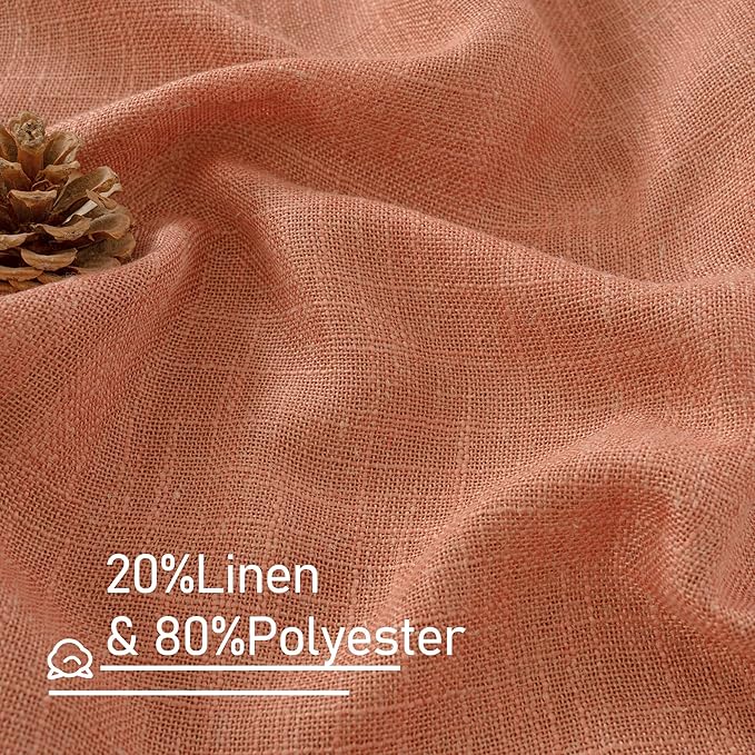 LAMIT 63 Inch Semi Sheer Linen Curtains, Light Filtering Panels Back Tab and Rod Pocket Fall Decor Drapes for Bedroom/Living Room, Terracotta, 2 Panels, 34 x 63 Inch