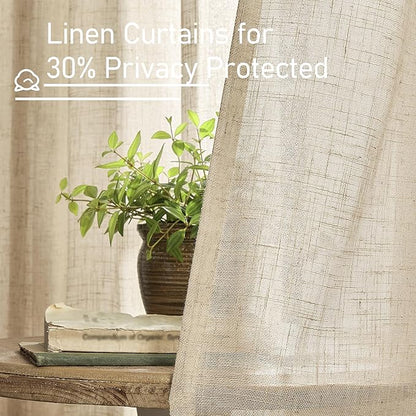 LAMIT Semi Sheer Short Linen Curtains 24 Inch Long, Light Filtering Panels Back Tab and Rod Pocket Neutral Drapes for Cafe/Bathroom/Small Window, Brown, 2 Panels, 34 x 24 Inch