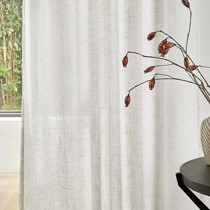 MYSKY HOME Linen Curtains for Sliding Glass Door, Back Tab Semi Sheer Curtain Panels Extra Long Floor Length Drapes Linen Texture Soft Touch Country Curtains, 50x102 Inch, Linen, Set of 2