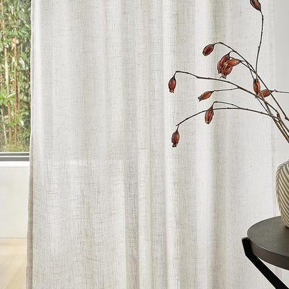 MYSKY HOME Kitchen Window Curtains Half Sheer Drapes 45 Inches Long, Boho Farmhouse Style Linen Polyester Blend Fabric, Decorative Texture for Bathroom/Closet/Cafe, 50" x 45", Linen, 2 Pieces