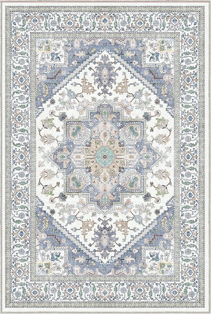 OPPODREAM Soft Throw Rugs 2x3, Small Washable Entryway Rugs 2 x 3 with Non Slip Backing, Low-Pile Faux Cashmere 2 x 3 Carpet, Purple & Green & Cream