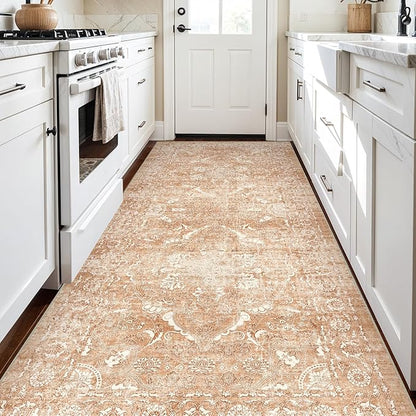 4x8 Washable Hallway Runner Rug - Wide Kitchen Runners Vintage Low Pile Carpet Soft Thin Floor Runner with Rubber Backing for Entryway Bedroom Living Room Home Decor (Brick)