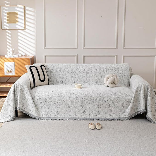 Couch Cover for Dogs, Boho Sofa Covers for 3 Cushion Couch, Chenille Slipcover for Pets Washable, L-Shape Sectional Couch Loveseat Cover Soft Throw Blankets with Tassels(71x134,Speckled Grey)