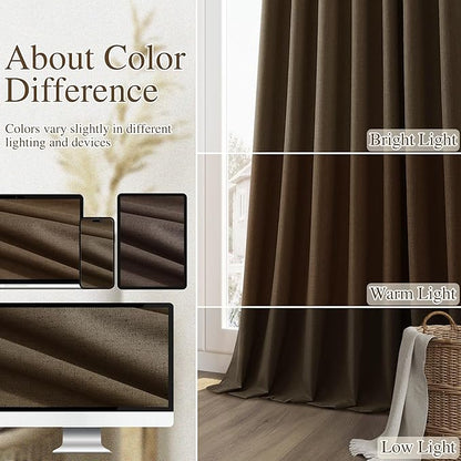 Guken Chocolate 100% Blackout Linen Curtains 102 Inch Length 2 Panels Set for Living Room Bedroom Back Tab/Rod Pocket Thermal Insulated Farmhouse Black Out Drapes Room Darkening,52x102