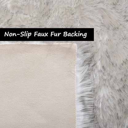 Goolela Fluffy Faux Sheepskin Fur Rug for Bedroom 3x5 White with Grey Tips Fuzzy Furry Bedside Plush Rug for Office Dorm Soft Shaggy Carpet Rectangle