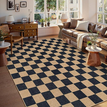 Lahome Colette Checkered Easy Jute 8x10 Rug, Washable Rugs for Living Room Office, Farmhouse Neutral Non Slip Non Shedding Stain Resistance Indoor Outdoor Carpet for Balcony Patio Classroom