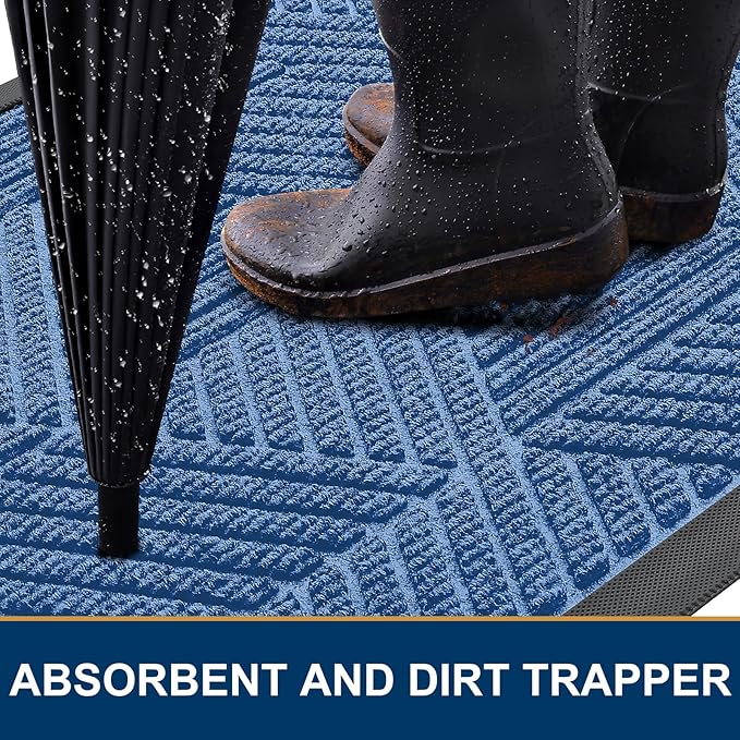 Smiry Front Door Mat Outside Entrance, Heavy Duty Sturdy Natural Rubber Doormat, Trap Dirt and Moisture, Easy Clean Low Profile Welcome Floor Mats for Indoor Outdoor Entry, 47x23 Inch, Blue