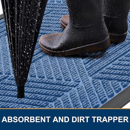 Smiry Front Door Mat Outside Entrance, Heavy Duty Sturdy Natural Rubber Doormat, Trap Dirt and Moisture, Easy Clean Low Profile Welcome Floor Mats for Indoor Outdoor Entry, 47x23 Inch, Blue
