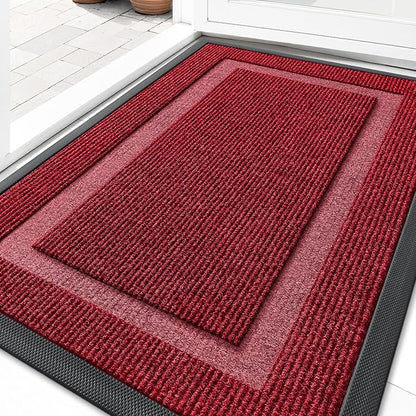 OLANLY Front Door Mat Indoor Outdoor Entrance, Waterproof All-Season, All-Weather Doormat, Sturdy Natural Rubber, Fade Resistant, Low Profile, Easy Clean Patio Porch Entryway Mat, 36x24, Wine Red