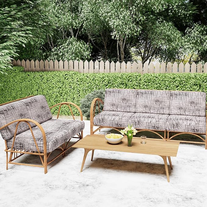 Smiry Printed Couch Cushion Covers, Stretch Soft Couch Covers for Sofa, Washable Non-Slip Sofa Slipcover Furniture Protector for Indoor and Outdoor (3 Pack, Brown and White)