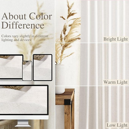 Ivory White Linen Back Tab Curtains 84 Inch Length for Bedroom/Living Room 2 Panel Set Neutral Modern Farmhouse Window Privacy Semi Sheer Linen Drapes Rustic Pinch Curtain Ivory 52X84