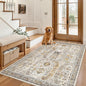 Madane Area Rug 3x5, Washable Entryway Rugs Printed Vintage Rugs for Bedroom Non Slip Indoor Kitchen Runner for Living Room Laundry Room Playroom Soft Non-Slip Floor Carpets, Brown/Gold