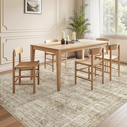 6x9 Rug for Living Room,Soft Low Pile Indoor Washable Rugs for Bedroom, Non-Slip Backing Vintage Large Area Rug, Printed Abstract Carpet(6'x9', Brown/Ivory)