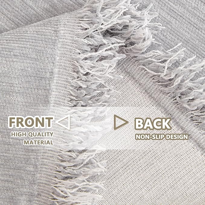 MYSKY HOME Chenille Sofa Cover for Dogs Cats Light Gery Couch Cover with Tassel Edge Farmhouse Furniture Protectors for Pets Thick Durable Sectional Couch Covers for 2 Cushion Couch, 71"x 102"
