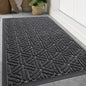 Smiry Front Door Mat Outside Entrance, Heavy Duty Sturdy Natural Rubber Doormat, Trap Dirt and Moisture, Easy Clean Low Profile Mats for Indoor Outdoor Entry, Grid Geometric (59x34, Grey)