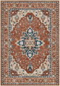 Area Rugs Round 8ft Washable Non-Slip, Floral Vintage Distress Print Pattern Medallion Carpet for Living Room Bedroom Dining Room, Red Orange Blue Brown