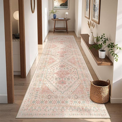 Kitchen Runner Rug Non Slip Washable 2.5x8, Soft Low Pile Entryway Rug Runners for Hallways,Carpet Runner for Living Room,Kitchen, Laundry, Bathroom(Pink,2.5'x8')