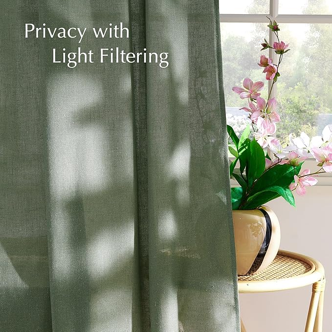 NICETOWN Linen Forest Green Curtains 96 inches Long, Grommet Privacy Assured Linen Blend Window Treatments with Light Filtering for Living Room/Bedroom, W55 x L96, 2 Panels