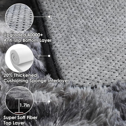 ONASAR 8x10 Area Rugs for Living Room, Tie-Dyed Dark Grey Fluffy Shag Large Bedroom Rug, Black Gray Soft Plush Thick Floor Big Indoor Carpet for Nursery Kids Boys Girls Teen Dorm Home Decor